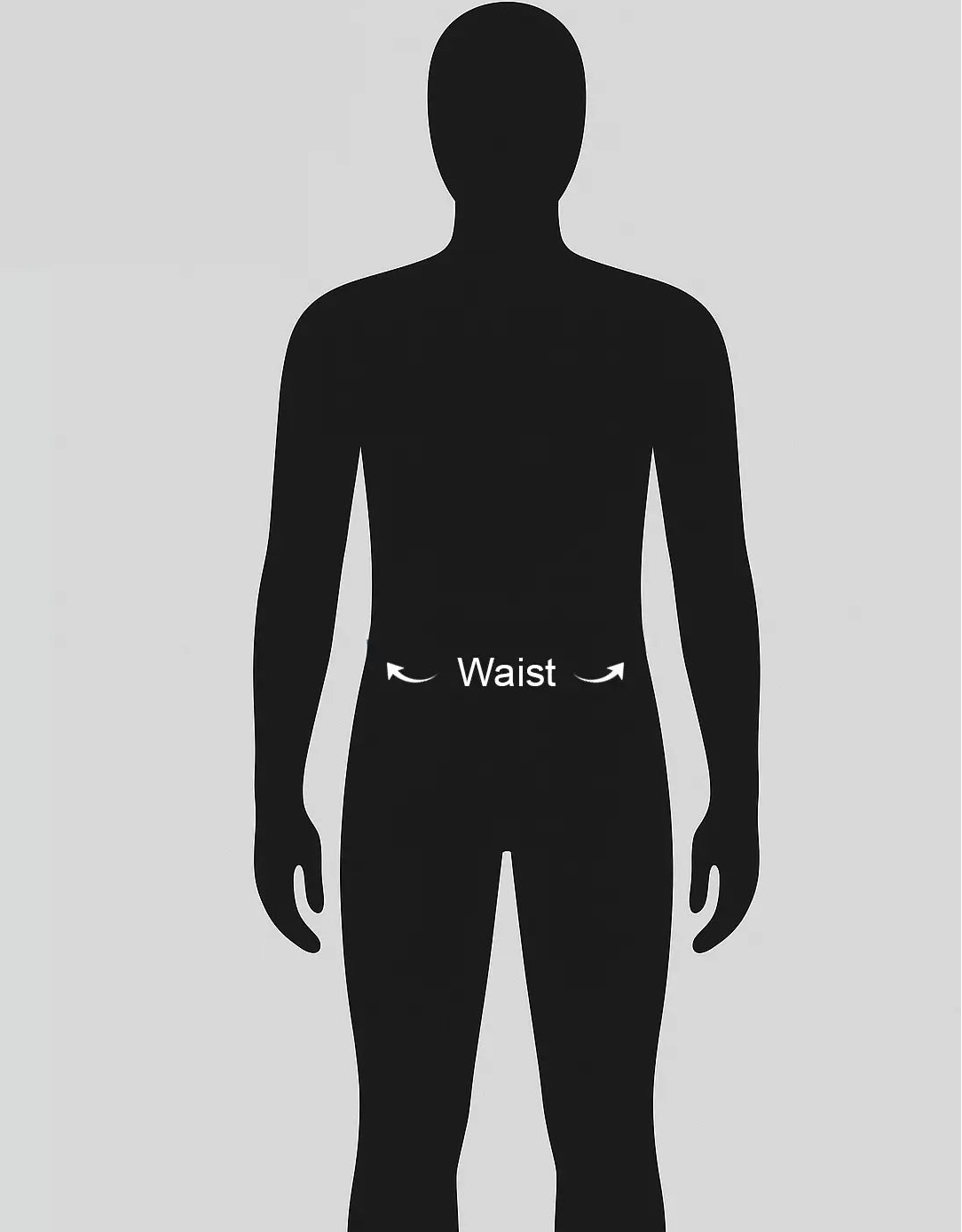 unisex body silhouette showing where to measure waist for pull-up pants sizing guide