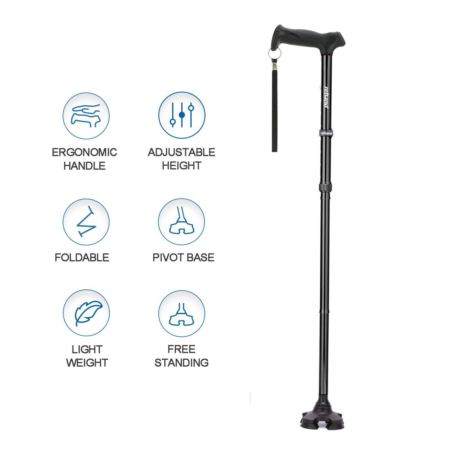 Adjustable folding walking stick with pivot base – lightweight ergonomic cane by CarePoint NZ for balance and mobility support